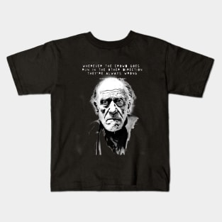 Charles Bukowski Quote: Wherever the Crowd Goes, Run in the Other Direction. They're Always Wrong. Dark Background Kids T-Shirt